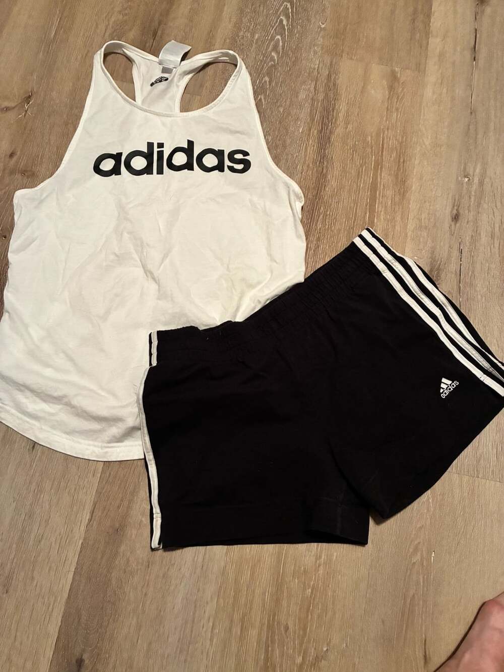 Adidas Women's 3-Stripes Athletic Shorts and White Tank Top Bundle